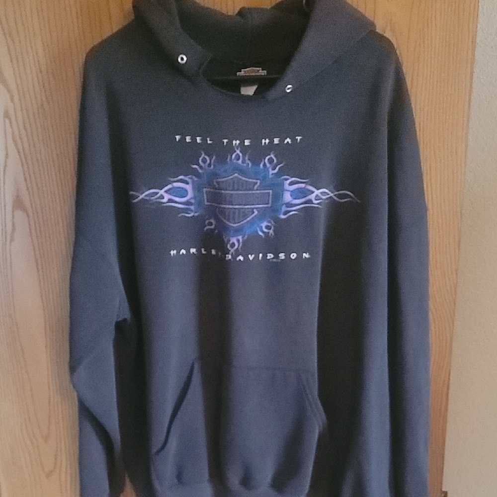 Vintage Harley-Davidson Black and Blue Graphic Hoodie